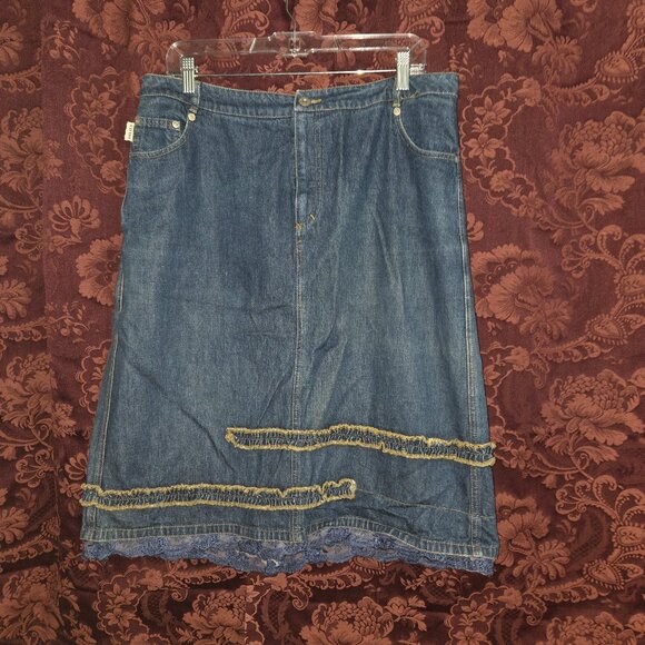 Oilily Denim Ruffle Lace Hemmed Skirt Woman's Size 42 US Size 10 - Picture 1 of 8